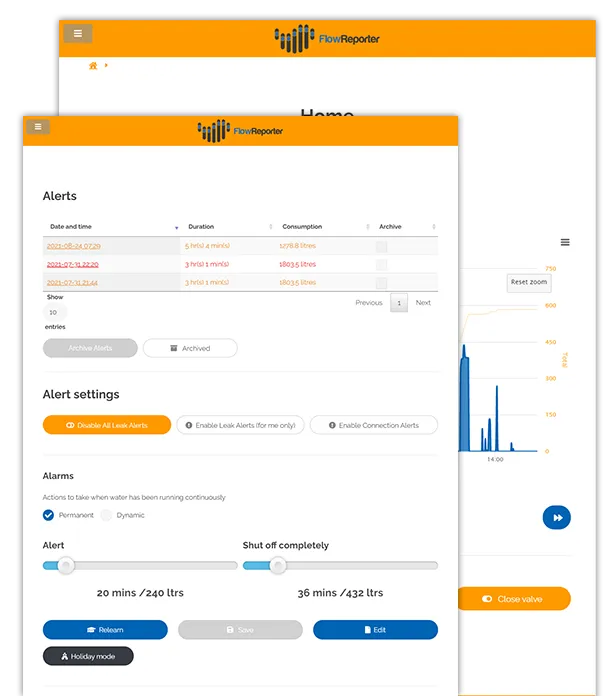 Stacked images of flowreporter software