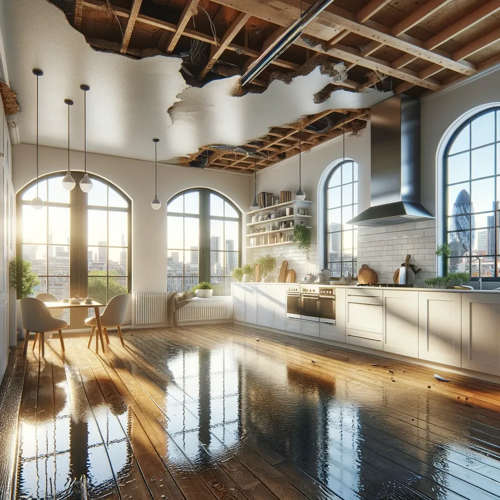 a large flooded apartment with lots of windows